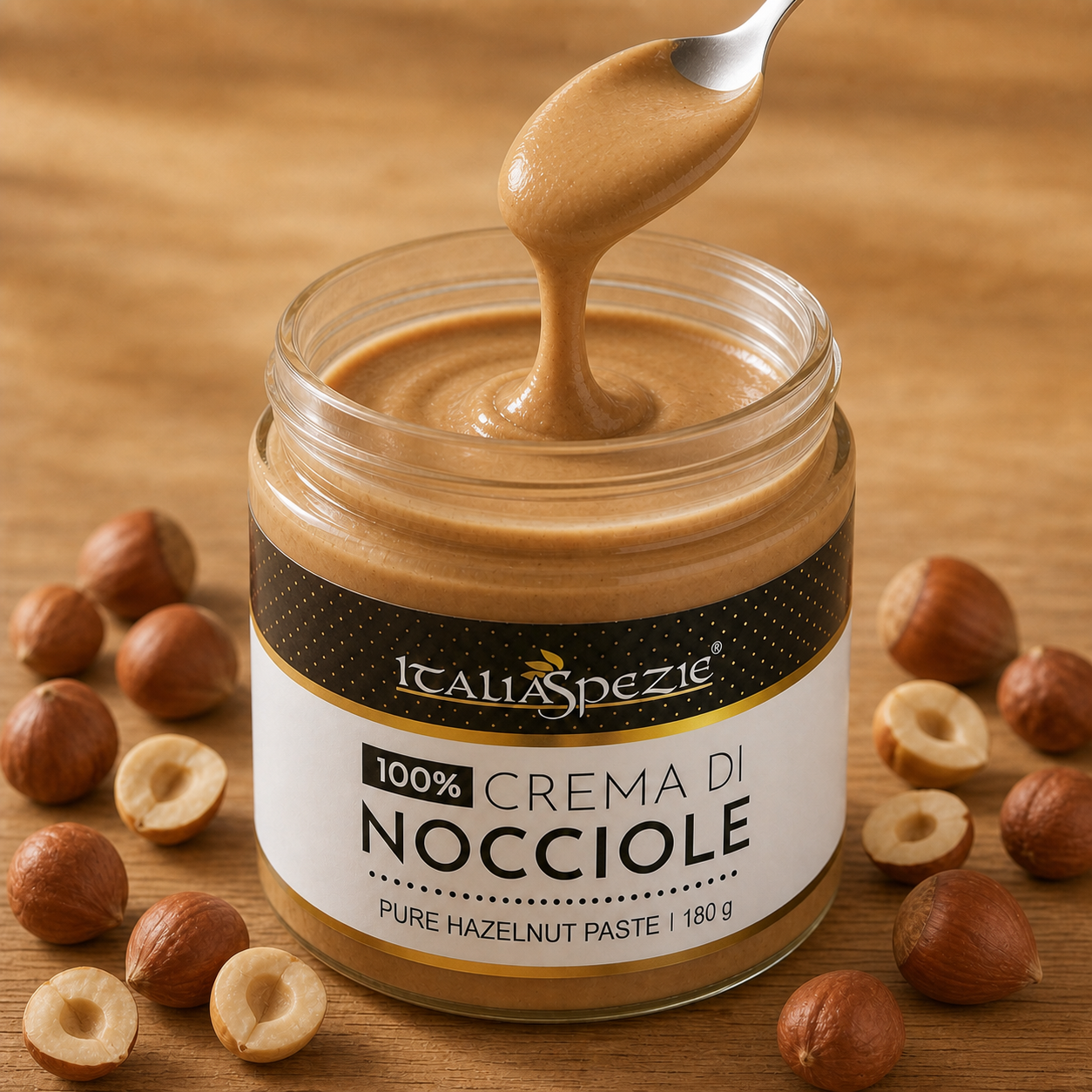 Crema di Nocciole 100% pura - 180g — PASTA PURA DI NOCCIOLA - VASETTO VETRO G.180